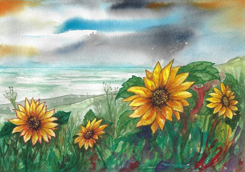 Sunflowers by the Sea by Ben De Soto