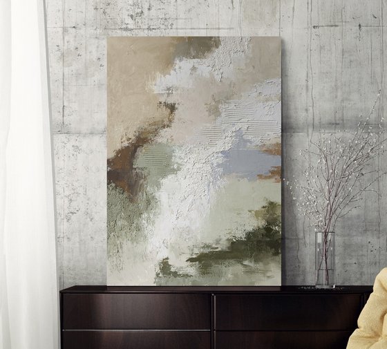 "Beige Fjord" Abstract beige sage green art
