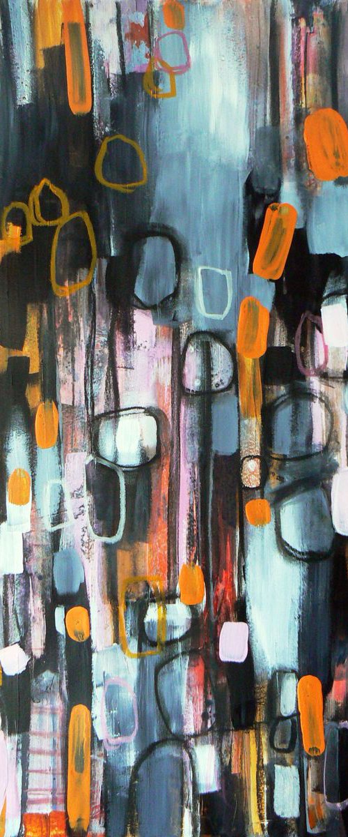 Balancing - orange and black vibrant and energetic abstract painting by Carolynne Coulson