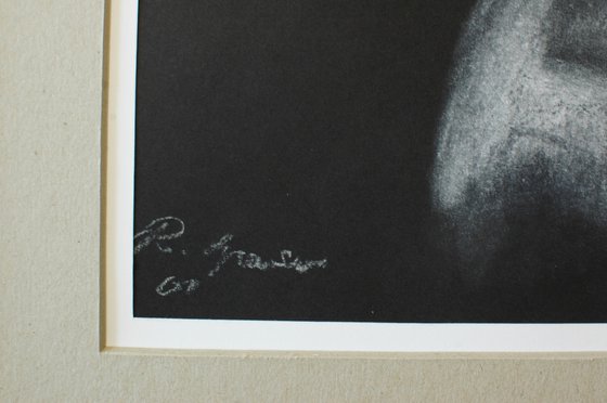 White pastel on black.