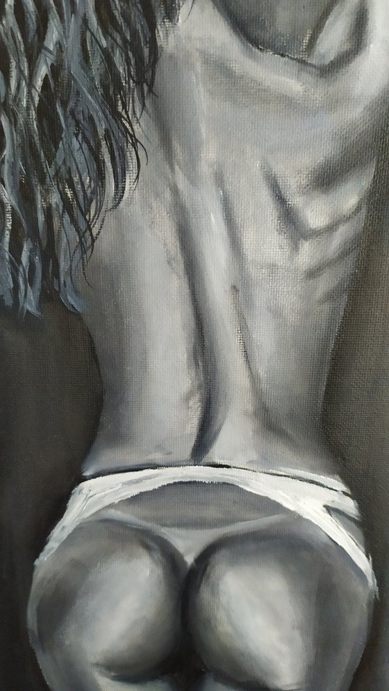 In dreams, erotic nude oil painting, Gift idea, black and white oil painting