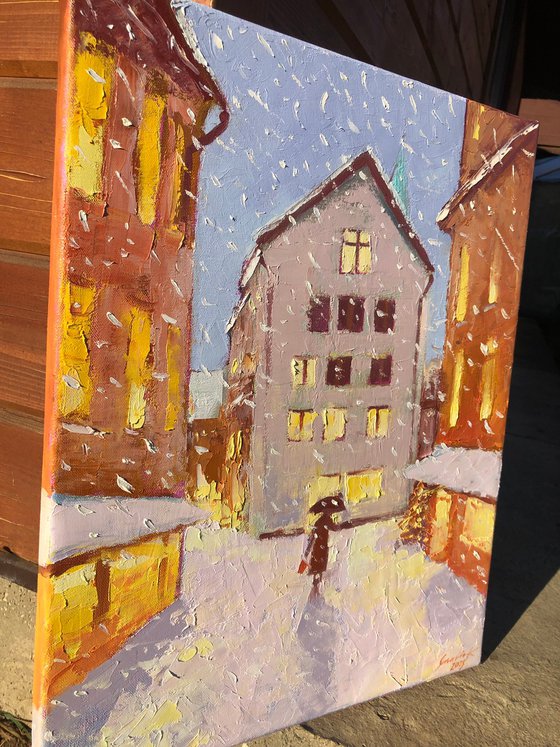 Walking home through snow