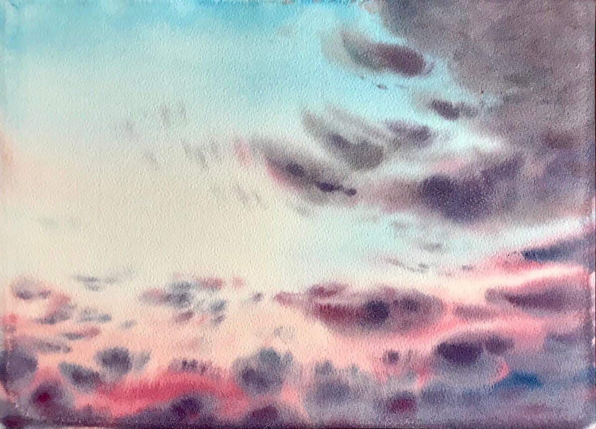 Abstract Landscape Watercolour By Alona Hryn, 14 X 10, Brightful Sunset, Original Artwork