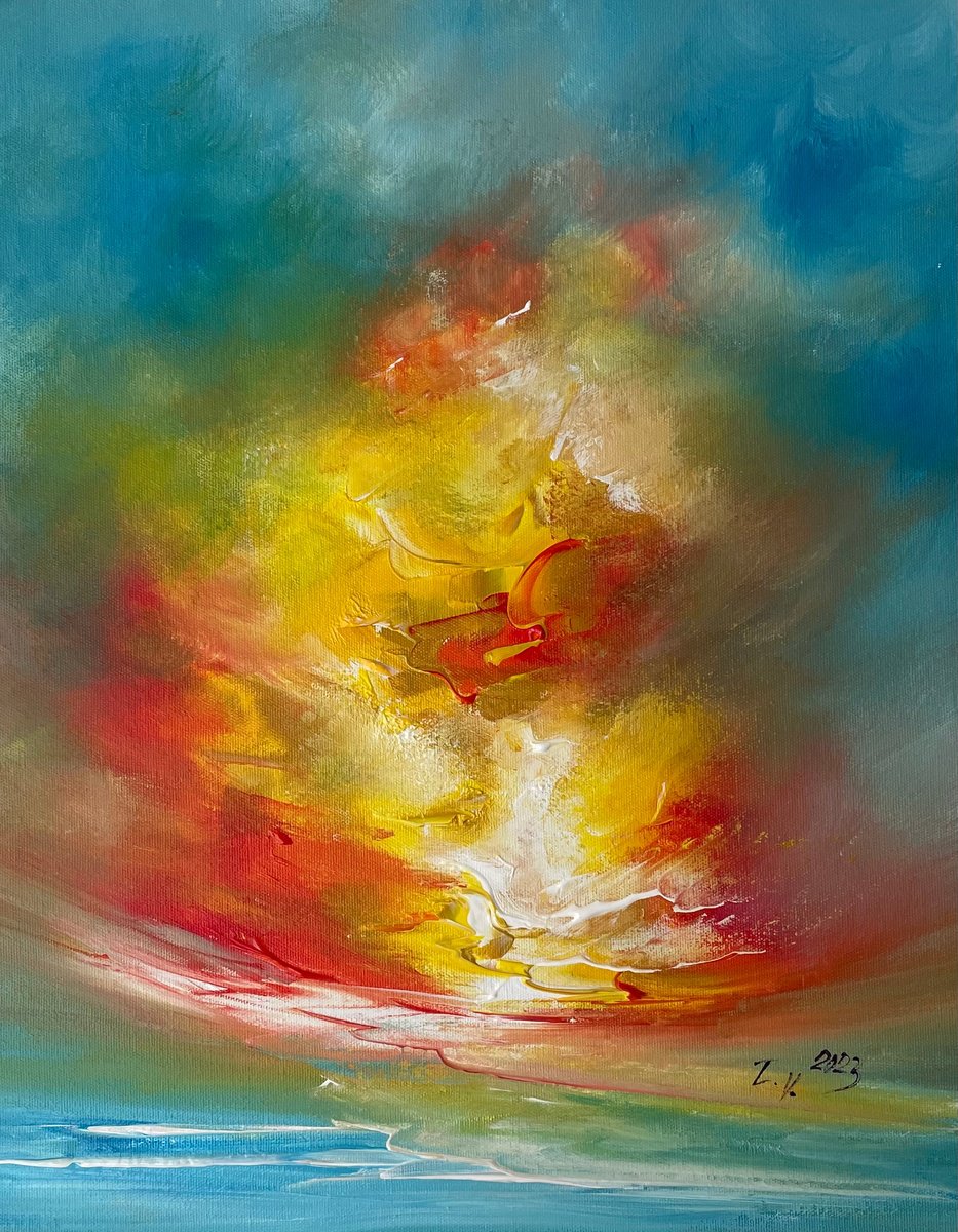 Impressionistic Landscape Acrylic Painting By Timea Valsami, 16 X 20", Inner Peace, Original Artwork