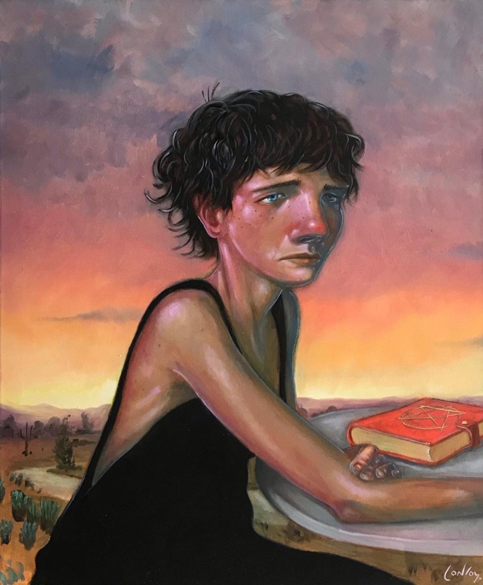 Expressive Portrait Oil Painting By Pete Conroy, 20 X 24", Witch Hunting Season - Do Your Homework, Original Artwork