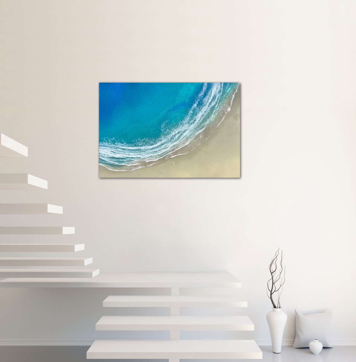 Photorealistic Landscape Acrylic Painting By Ana Hefco, 36 X 24, Our White Sand Beach - Aerial Ocean Painting, Original Artwork