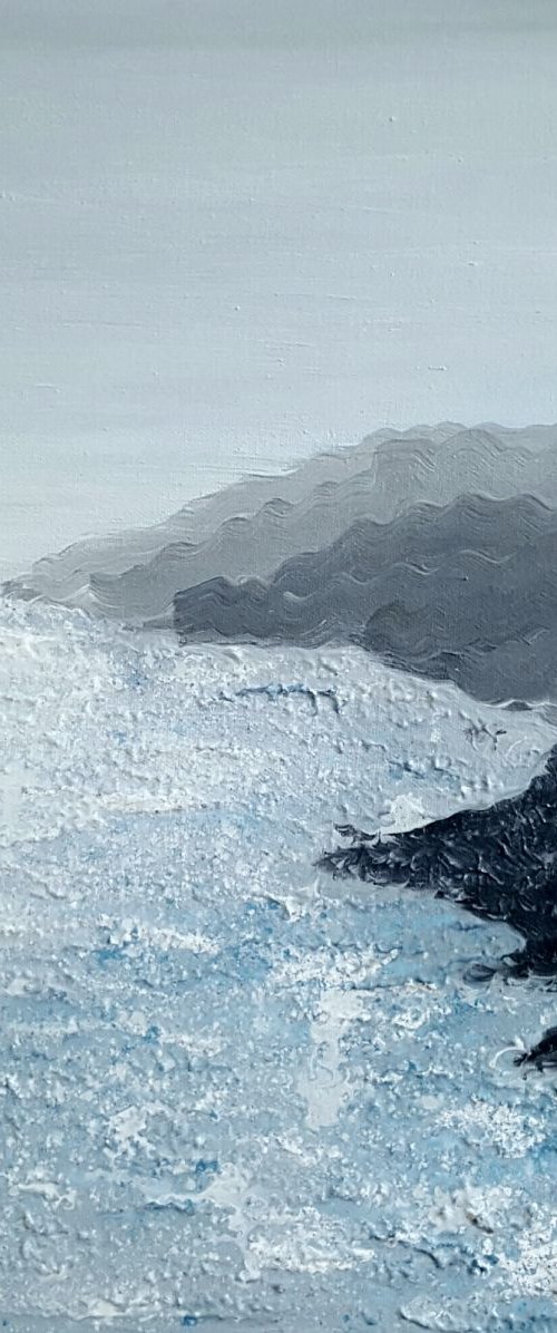 Shimmering shine of Guernsey - seascape on deep edge canvas, ready to hang, unique frothing technique, 40x40cm by Silvija Horvat - NataDaMano