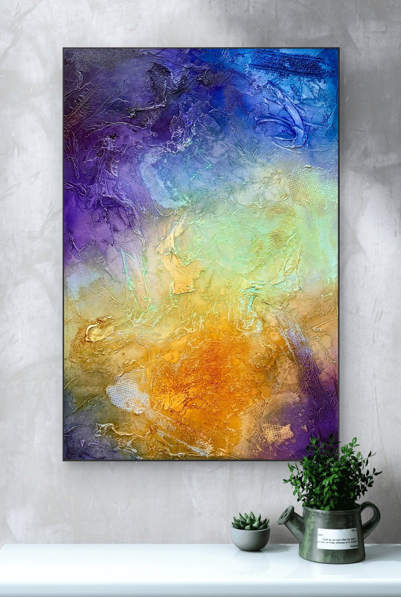 Abstract Acrylic Painting By Andrada Anghel, 24 X 36, Violet Intersect, Original Artwork