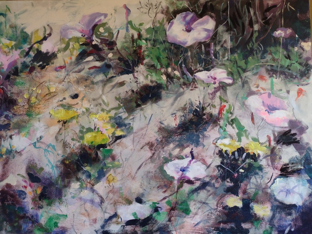 Expressive Botanical Acrylic Painting By Marina Del Pozo, 51 X 39", Desert Flowers, Original Artwork