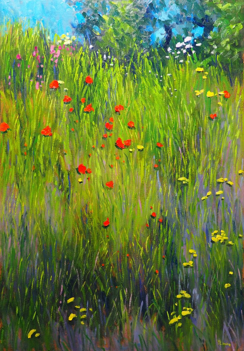 Impressionistic Landscape Oil Painting By Yuanyuan Liu, 28 X 39", Summer Landscape, Original Artwork