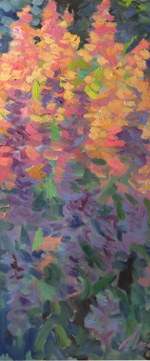 Salvia blossom . Spring Flowers original oil painting modern bouquet by Nataliia Nosyk
