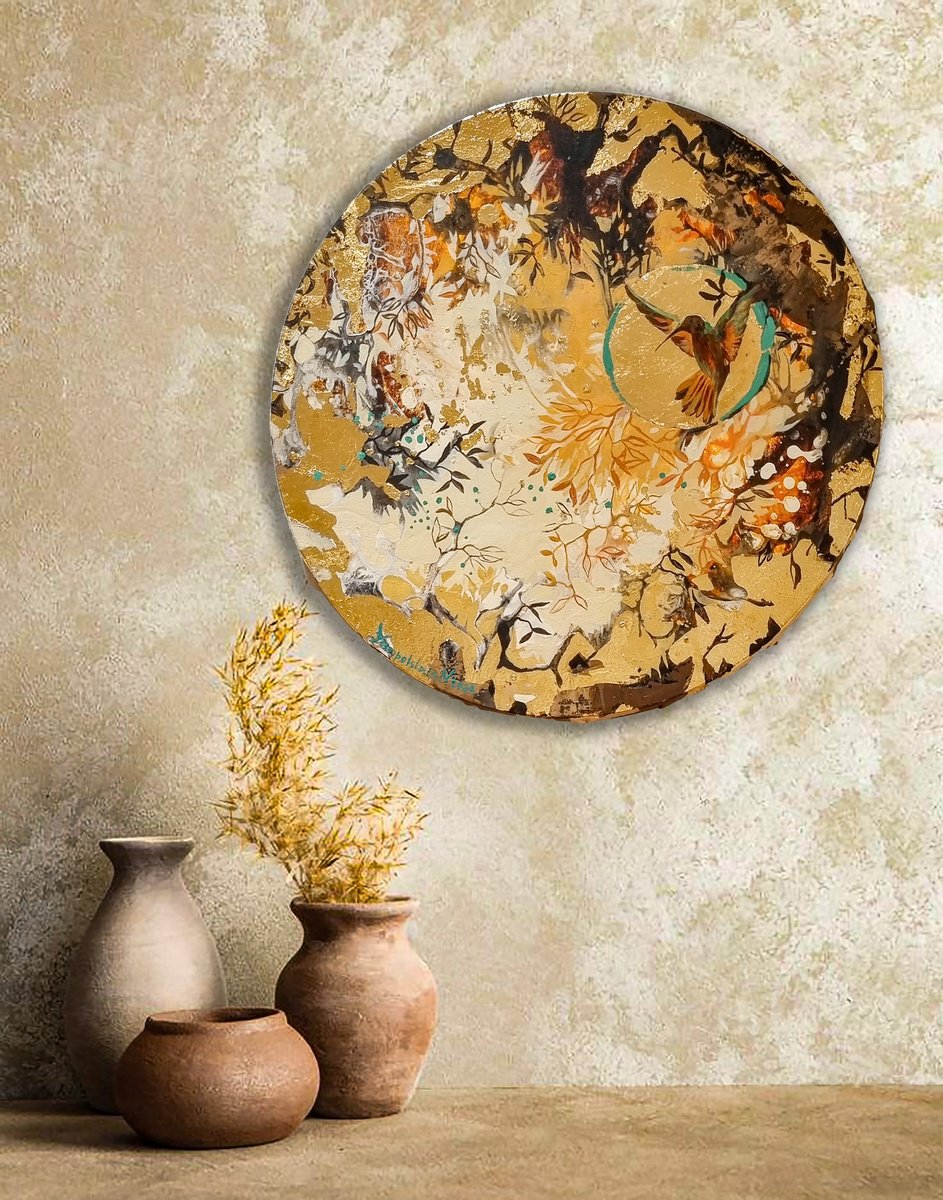 Abstract Animal Acrylic Painting By Natalia Yampolskaia, 20 X 20", Flight Of Time. Space, Original Artwork