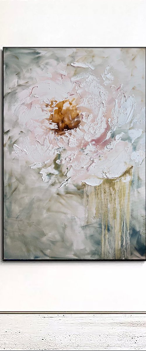 80х120cm - texture flowers art, light abstract peony. Tender than tenderness -2. by Marina Skromova
