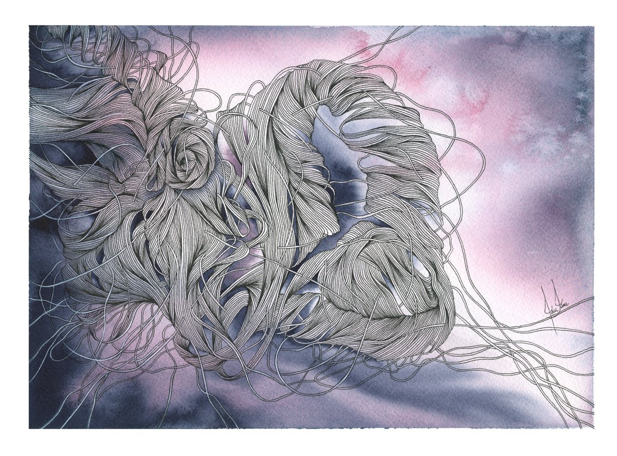 Organic Abstract Watercolour By Ieva Janu, 12 X 9, Thread Of Thought V, Original Artwork