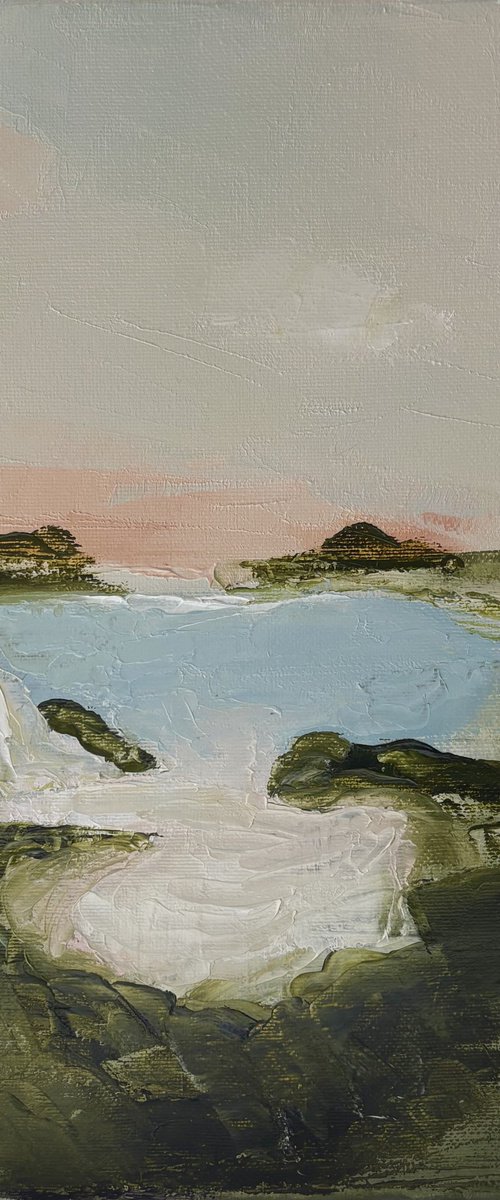 Impasto abstract seascape cliffs calm. by Daniela Nocito
