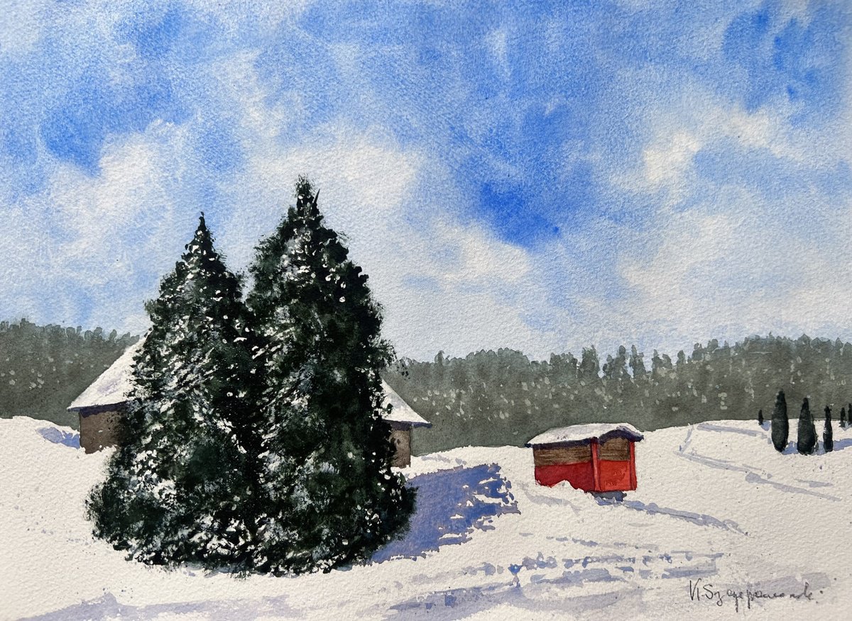 Impressionistic Watercolour , Winter At La Trelasse By Krystyna Szczepanowski, 14 X 10, Artwork For Sale On Artfinder