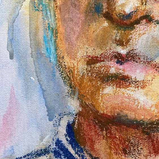 Man in a Striped Shirt — Mixed Media Portrait