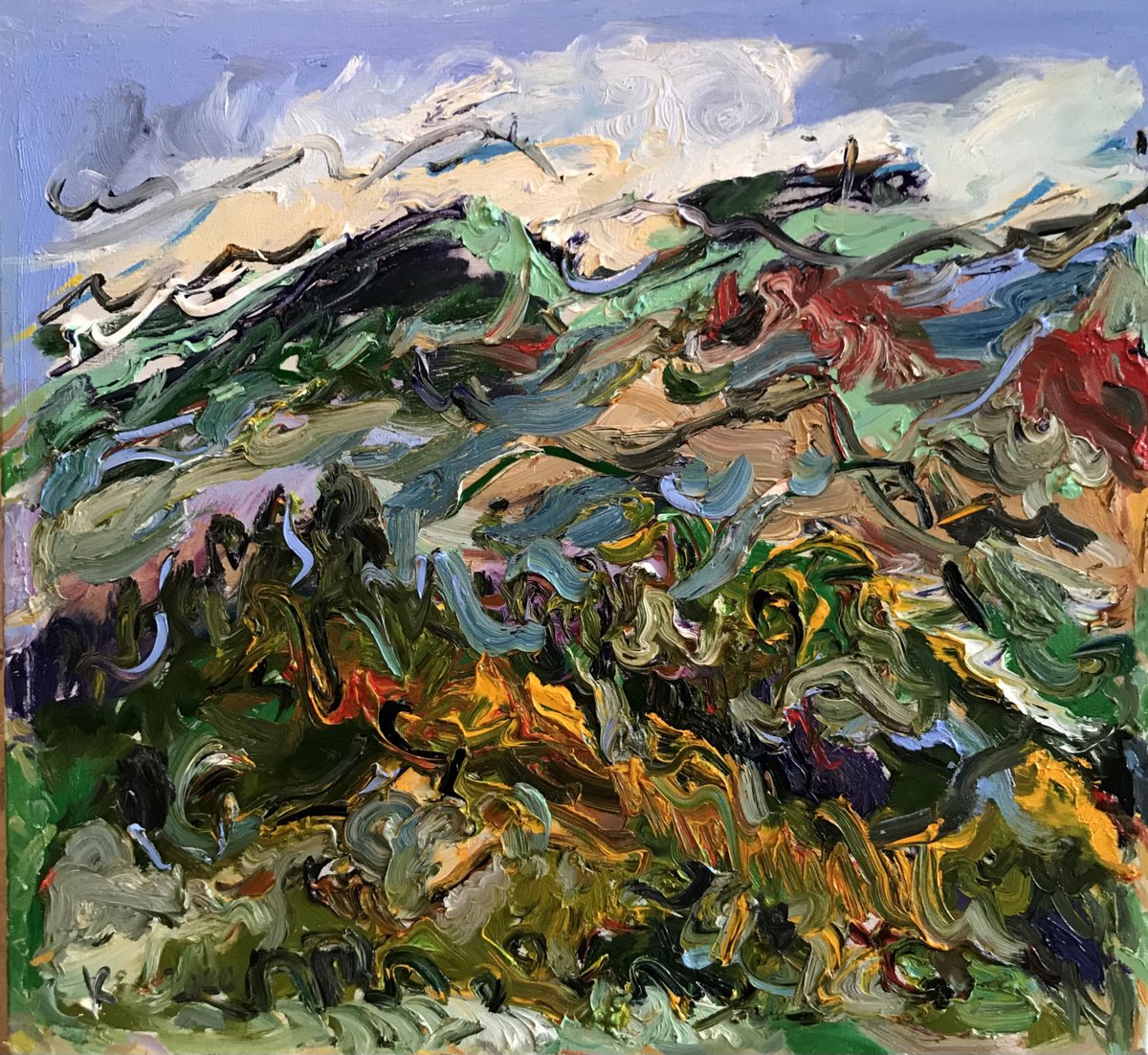 MOUNTAIN LANDSCAPE - landscape art, mountainscape, mountain, expressive 68x73 by Karakhan