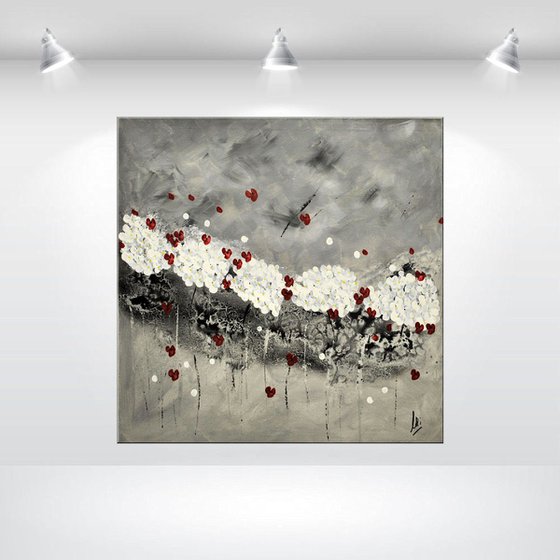 Romance - Abstract acrylic painting black white grey canvas art wall art ready to hang