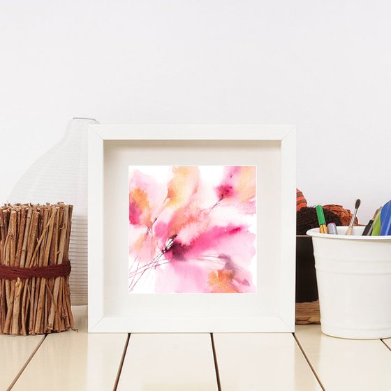Pink flower painting, small square art