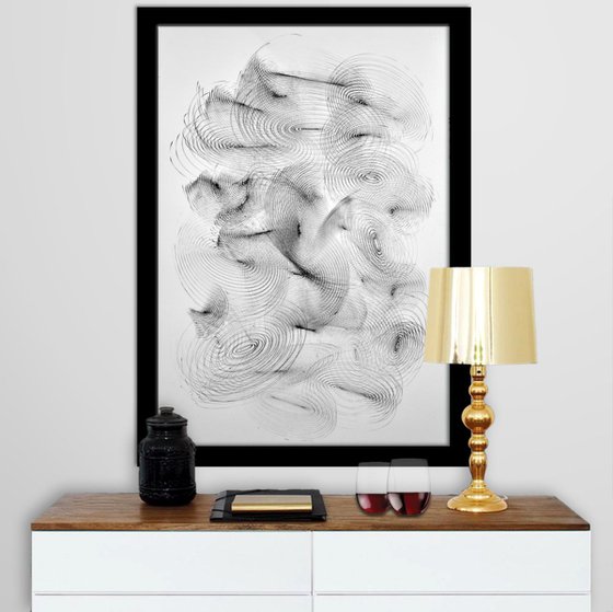 Vibrations Clouds - Ink Drawing Art On Large Paper