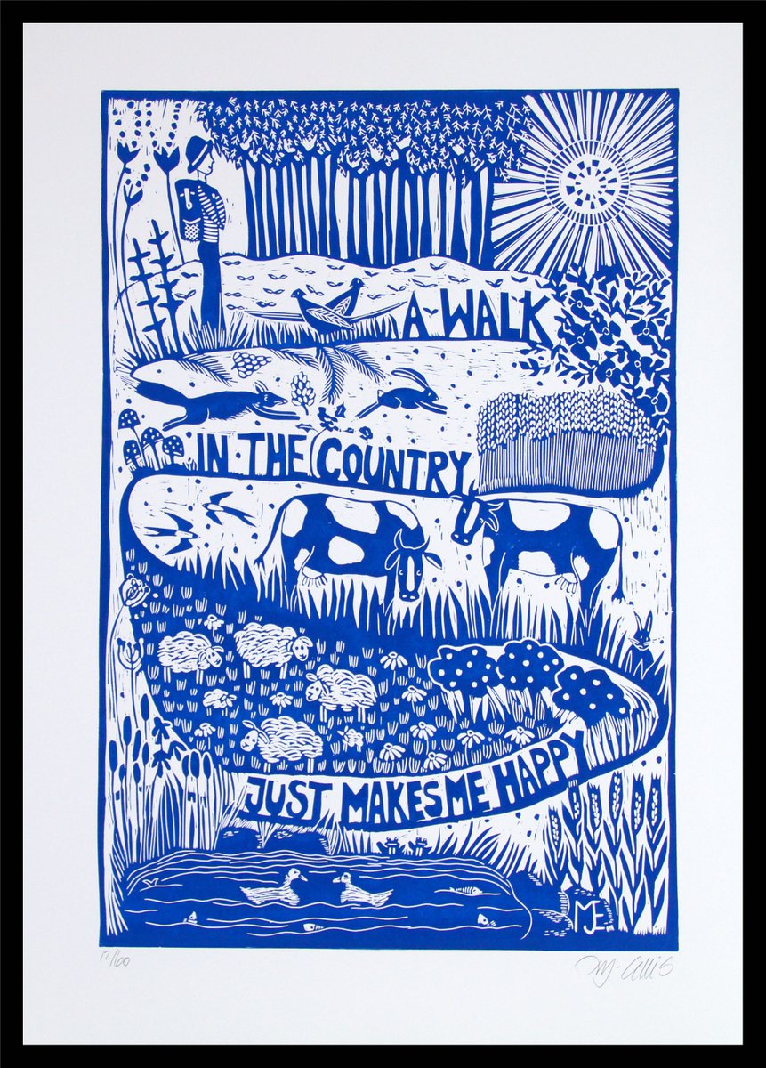 A walk in the Country, large linocut by Mariann Johansen-Ellis