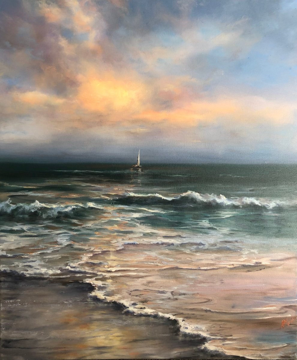 Impressionistic Landscape Oil Painting By Alesia Yeremeyeva, 20 X 24, Meet Me At The Sunset, Original Artwork