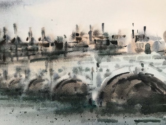 Evening London. One of a kind, original painting, handmad work, gift, watercolour art.