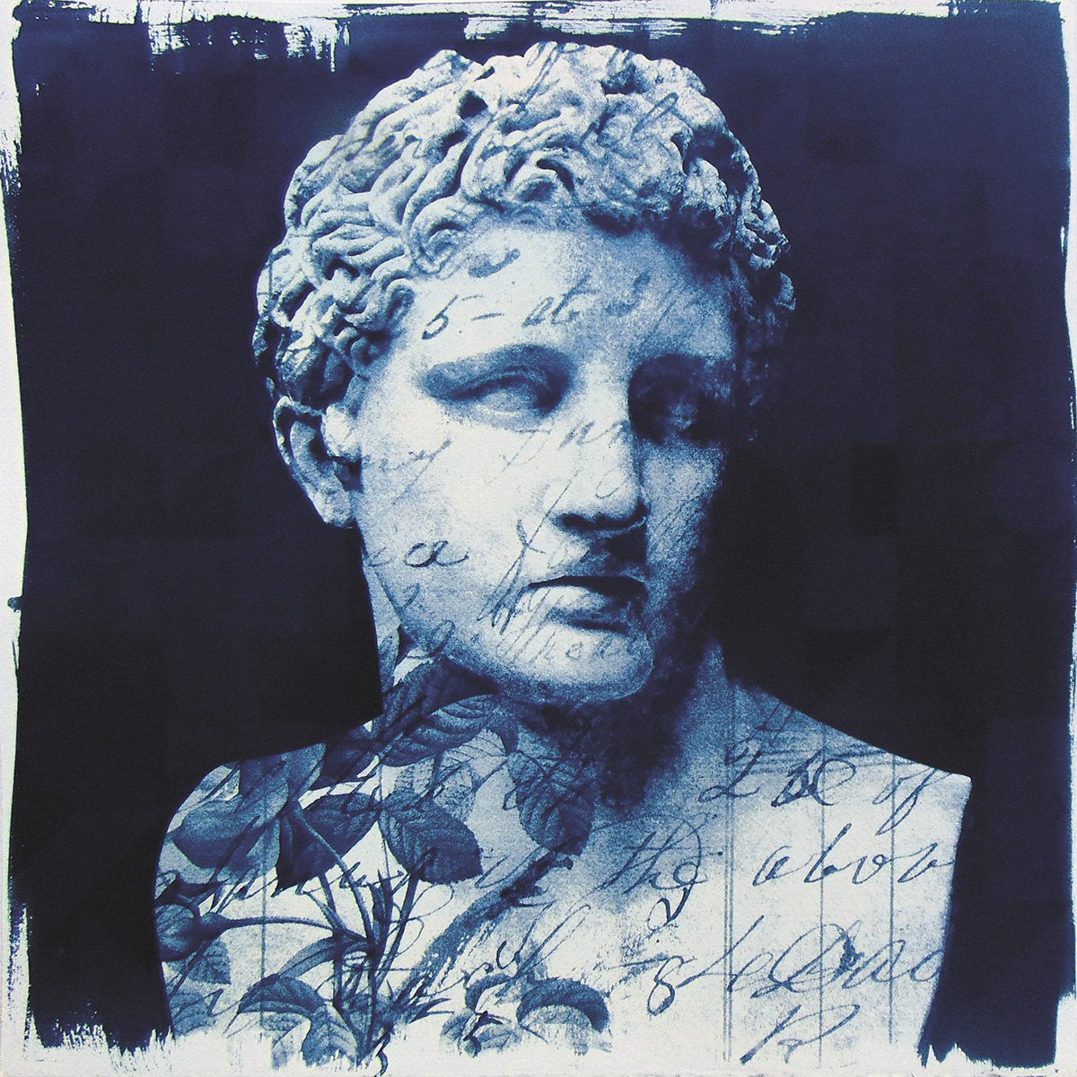 Graphic Portrait Print By Manel Villalonga, 18 X 18", Cyanotype 18 Portrait Roman, Original Artwork