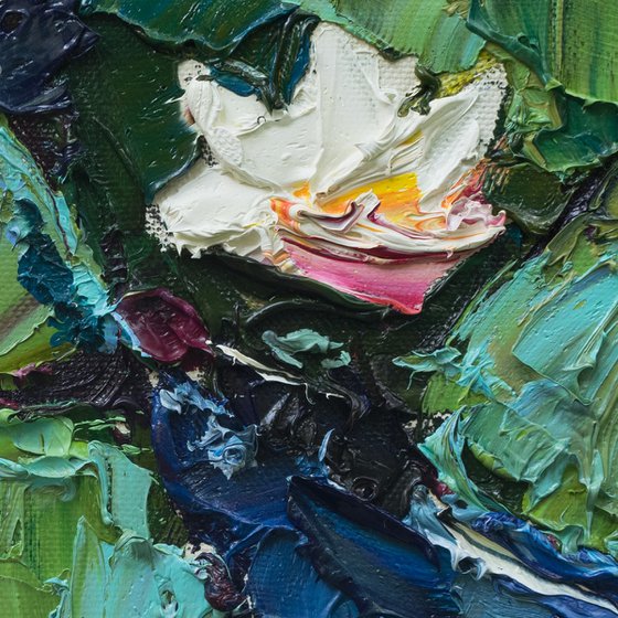 Water Lilies in pond  - Impasto Original Oil painting