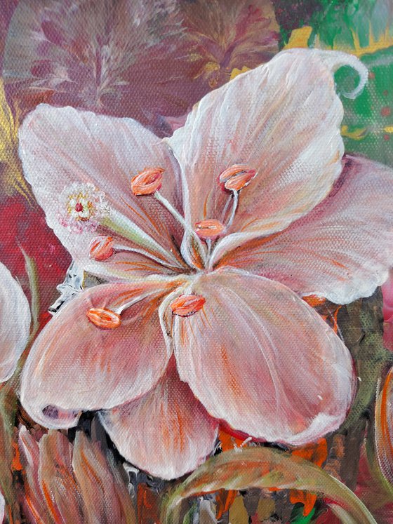 Author's painting "Radiant Lilies". Diptych.