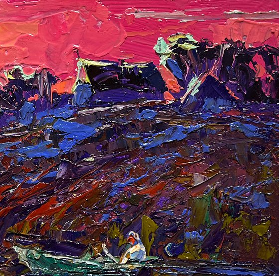 Crimson evening by the river