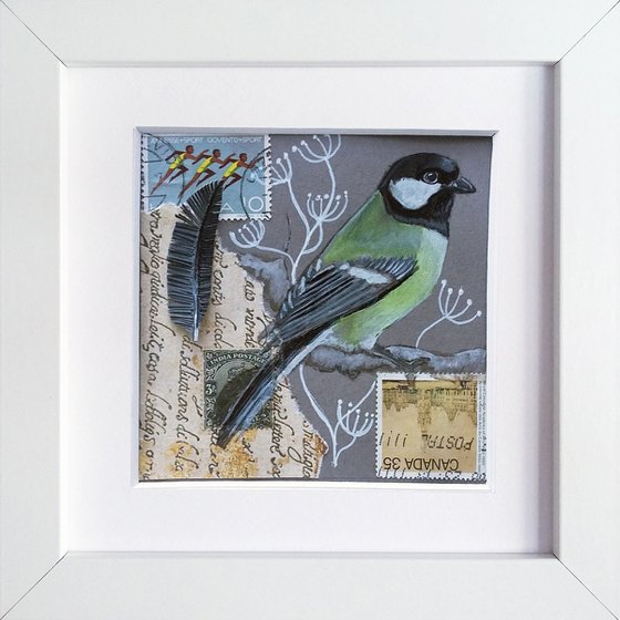 The great tit feather  (framed and ready to hang)