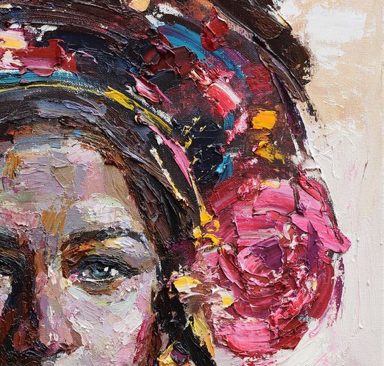 Flowers in her hair - Original oil girl portrait painting