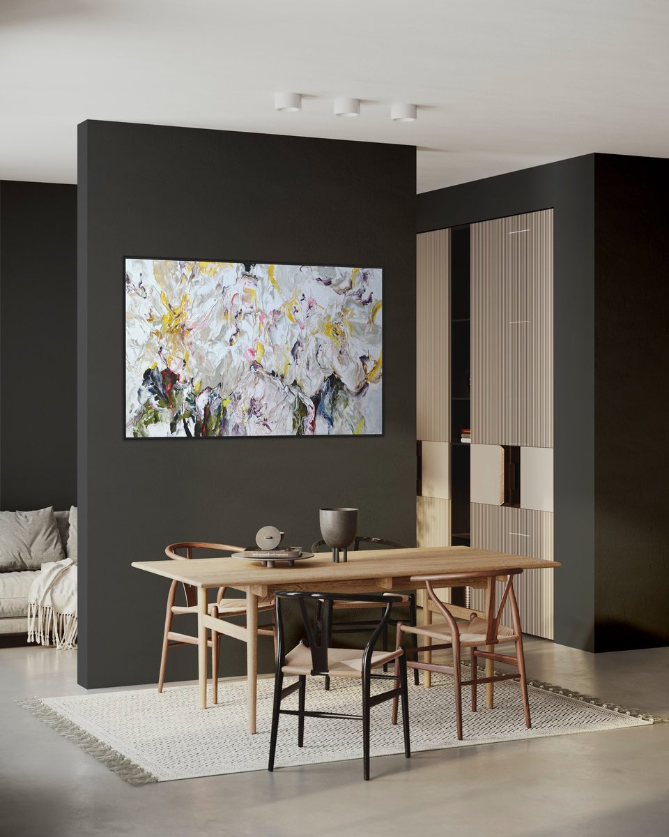 Impressionistic Botanical Acrylic Painting By Tetiana Hutsul, 61 X 37", Sensual Desire, Original Artwork