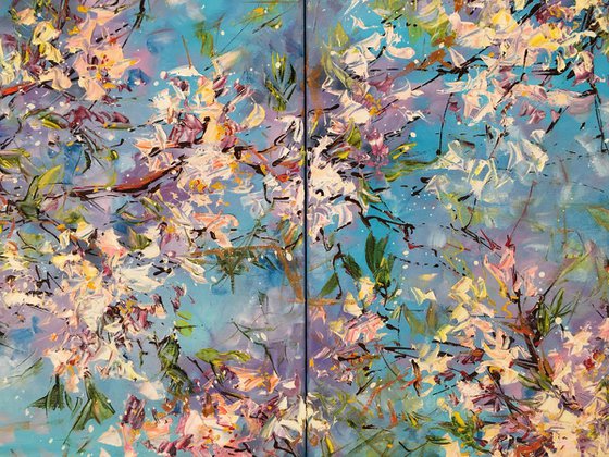 Blooming Almond Tree. Diptych