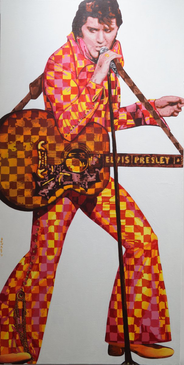Urban And Pop Portrait Acrylic Painting By Sonaly Gandhi, 30 X 60", Elvis Presley, Original Artwork