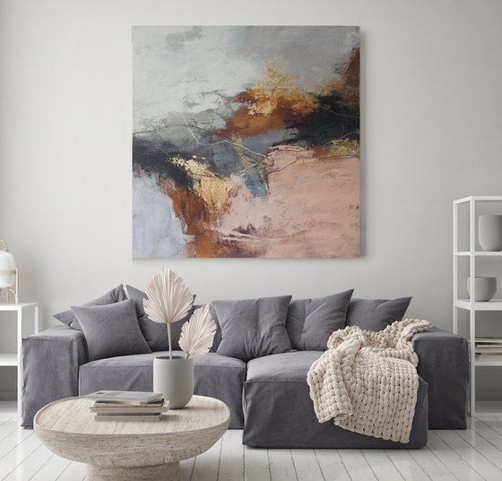 "Orange Flight" Gray cream brown art