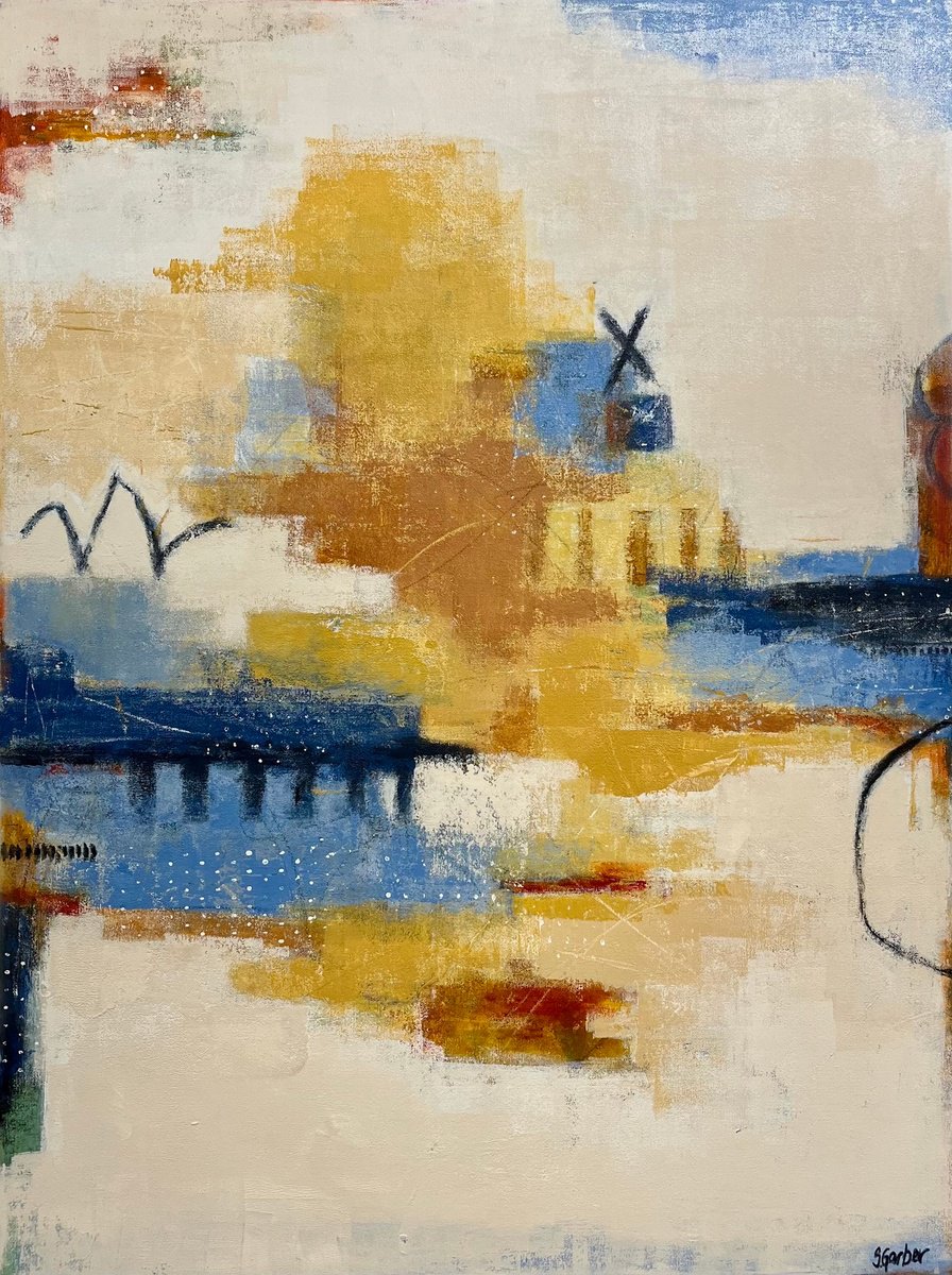 Abstract Landscape Acrylic Painting By Shellie Garber, 30 X 40", Sunset On The Beach, Original Artwork