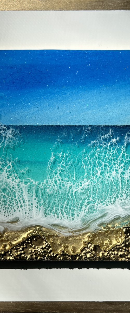 "Little wave" #7 - Miniature square painting by Ana Hefco