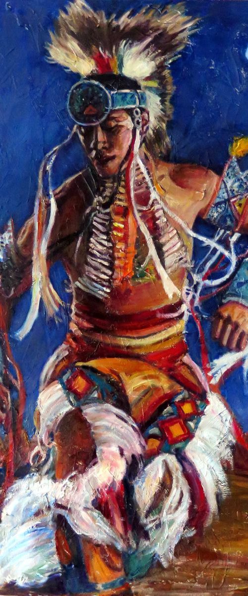 Dancing With the Moon, Mixed-media Painting, Contemporay by QI Debrah
