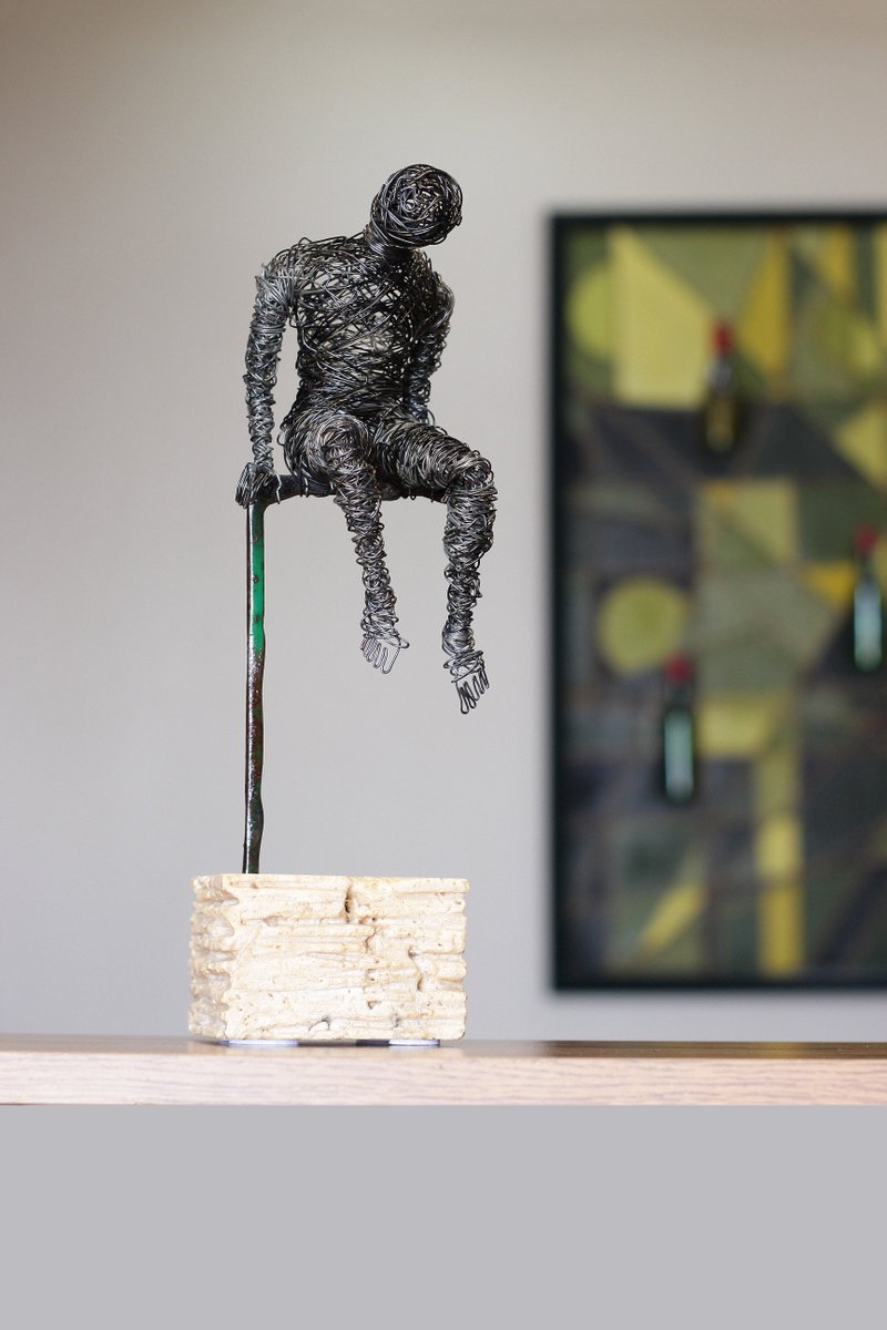 Abstract Portrait Sculpture By Karen Axikyan, 4 X 13", Desolation, Original Artwork