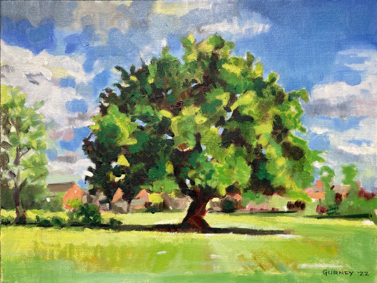 Impressionistic Landscape Oil Painting By Paul Gurney, 16 X 12", Oak Tree, Original Artwork