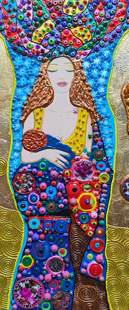 Breastfeeding mom and newborn baby. Natural precious stones, mosaic by BAST