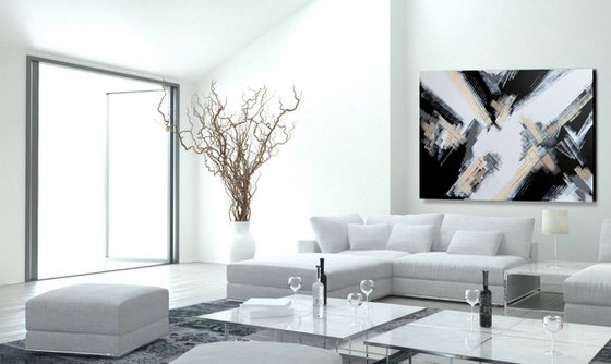 Trust & Believe - XL Large abstract art – Black & White Art - Expressions of energy and light. READY TO HANG!