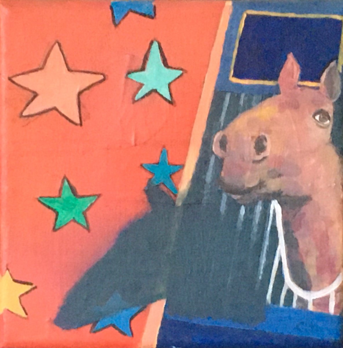 Illustrative Animal Painting By Chihiro Kinjo, 8 X 8, A Horse Named Tex, Original Artwork