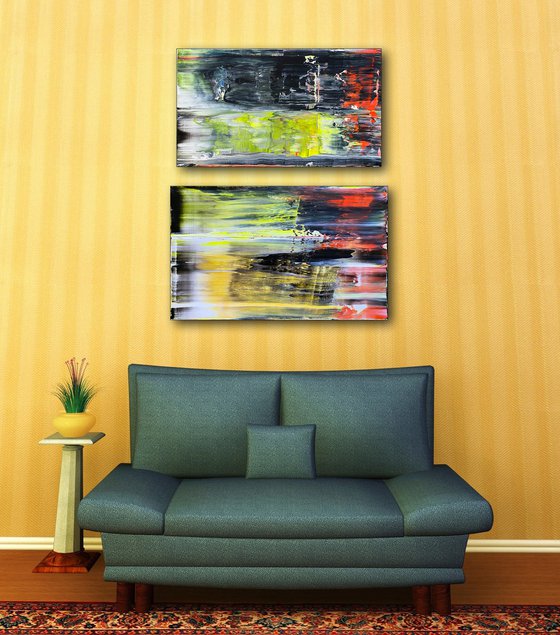 "We Burn Clean" - Save As A Series - Original PMS Large Abstract Diptych Acrylic Paintings On Hand Stretched Canvas - 30" x 34"