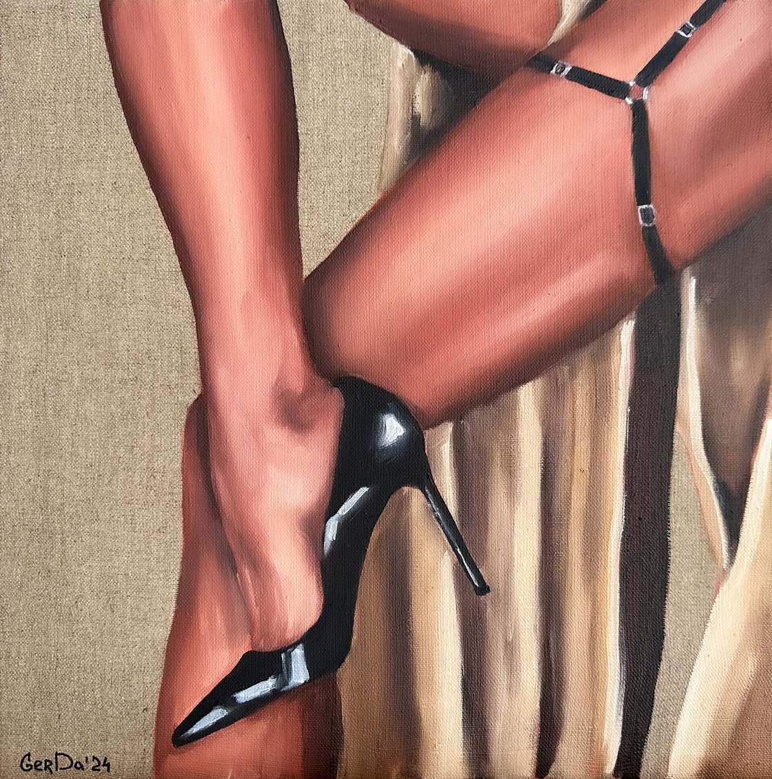 Harness - Woman Feet Erotic Kinky Painting Oil painting by Daria Gerasimova  | Artfinder