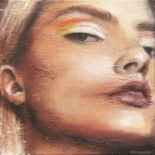 Kristin | yellow blond female contemporary portrait of model oil paint on canvas Painting by RKH by Renske Karlien Hercules
