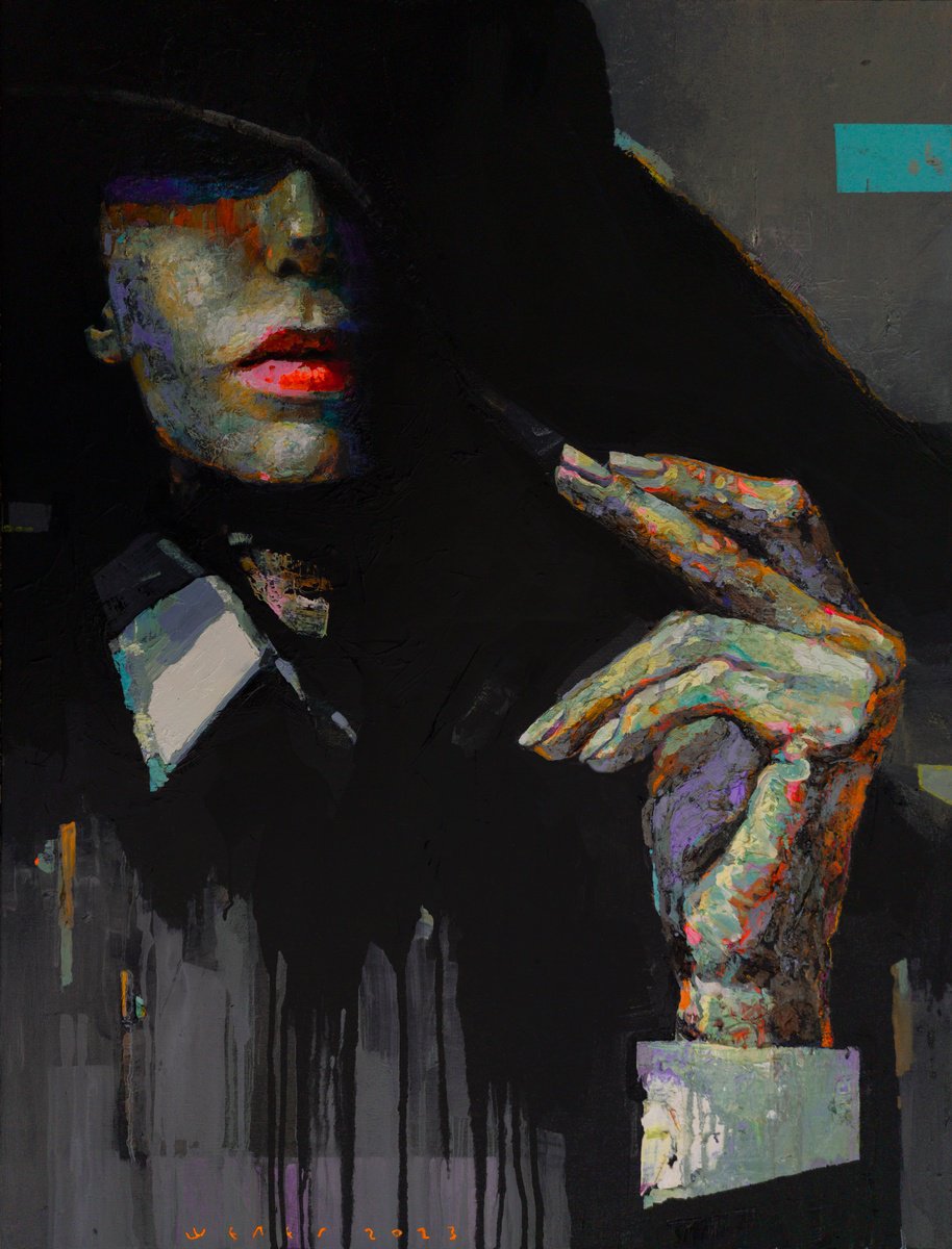 Expressive Oil Painting , The Secretive Lady By Victor Sheleg, 27 X 35, Artwork For Sale On Artfinder
